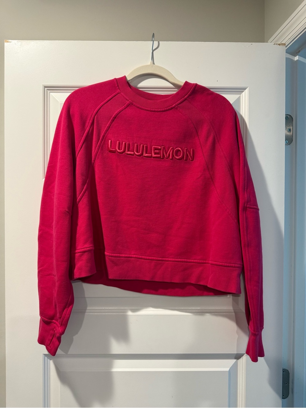 lululemon athletica Bright Hot Pink Embossed Logo Crew Sweatshirt